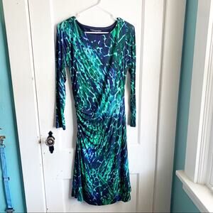Soft Surroundings Bateau Neck Ruched Darcey Sheath Dress Size XS Blue Green